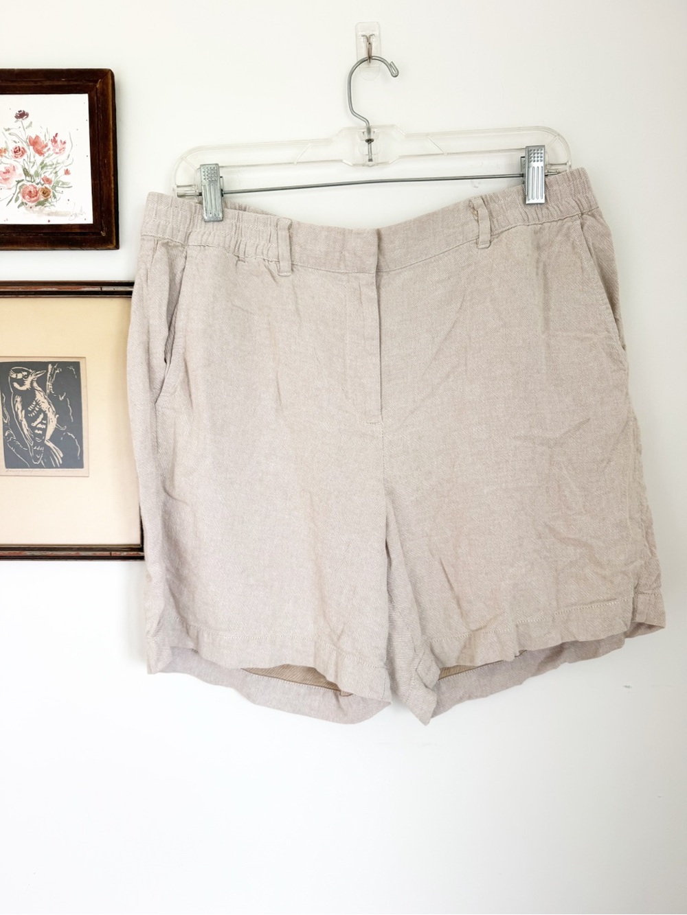 Light beige Women's Linen-Blend Shorts Talbots easy drawstring short sz 14